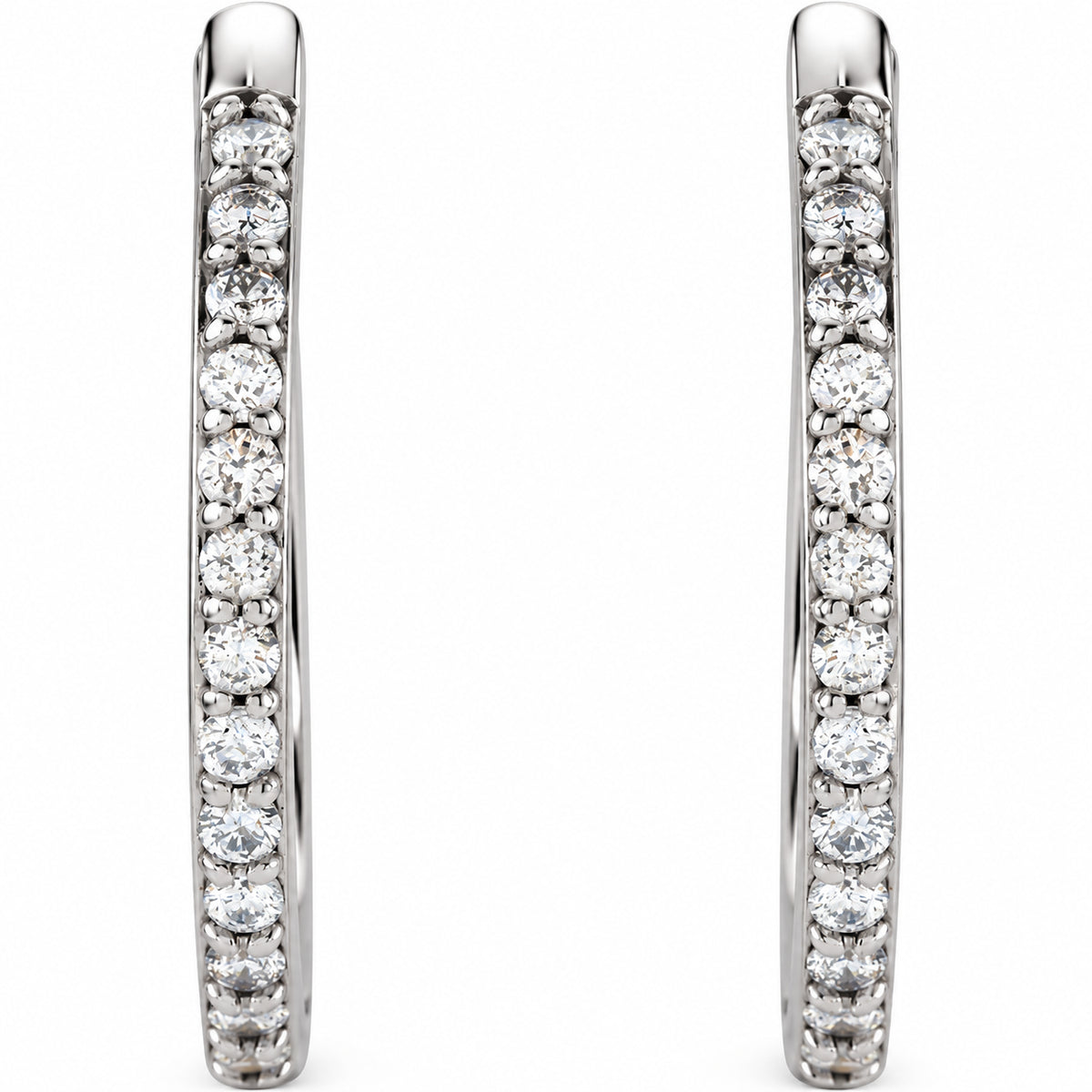 Accented Huggie Earrings — 14K White Gold — 18 mm — view 1