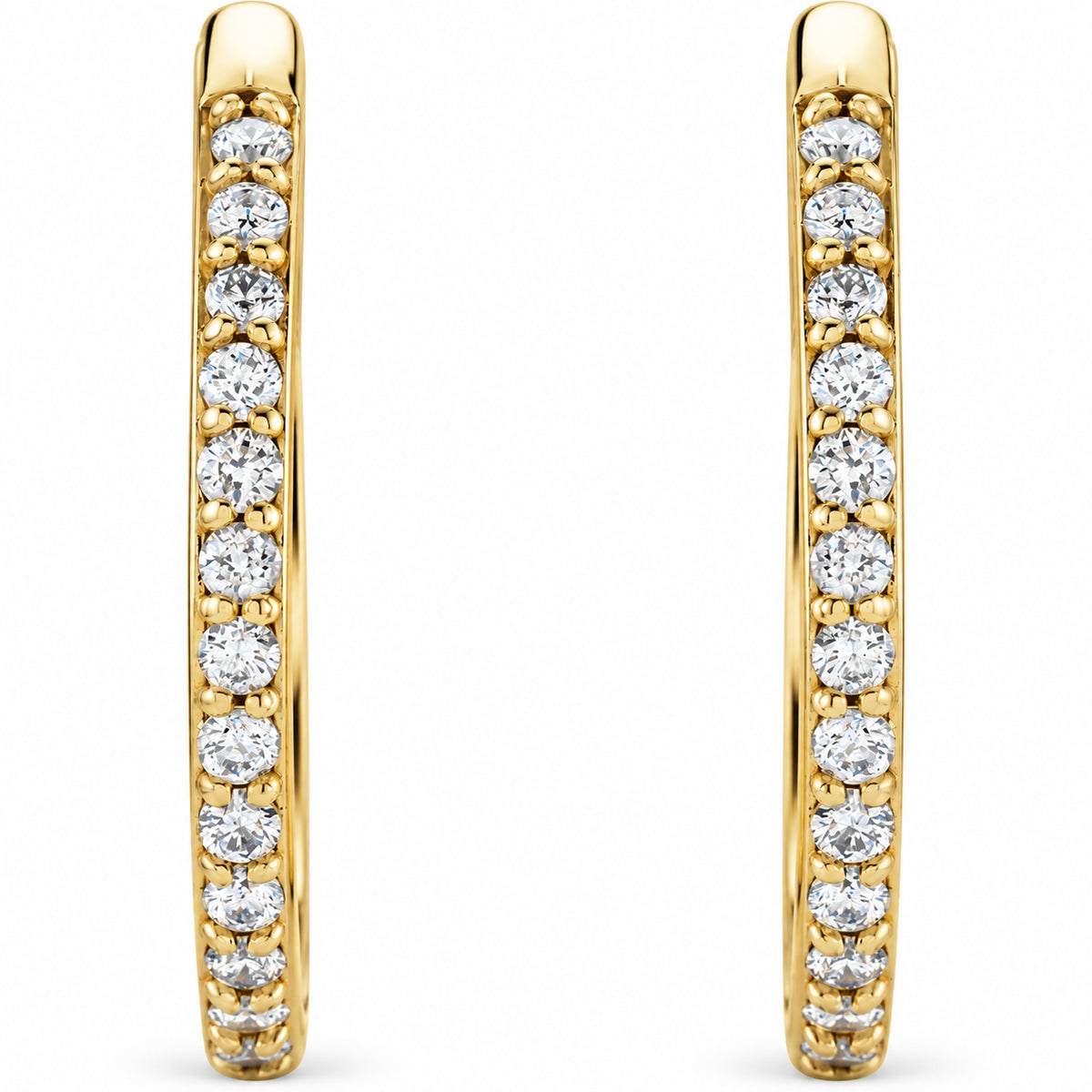Accented Huggie Earrings — 14K Yellow Gold — 18 mm — view 1