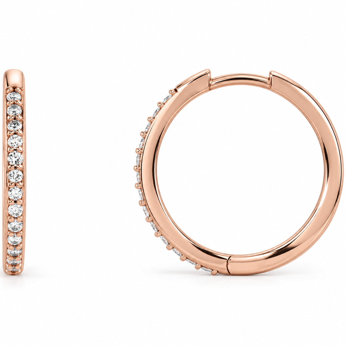 Accented Huggie Earrings — 14K Rose Gold — 18 mm — view 2