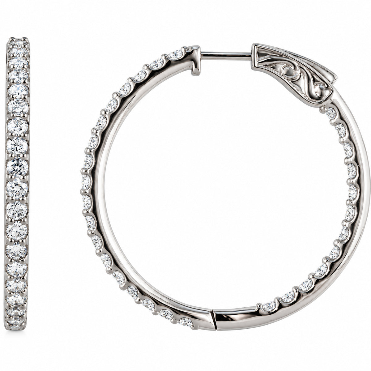 Inside-Outside Hoop Earrings — 14K White Gold — 34.5 mm — view 1