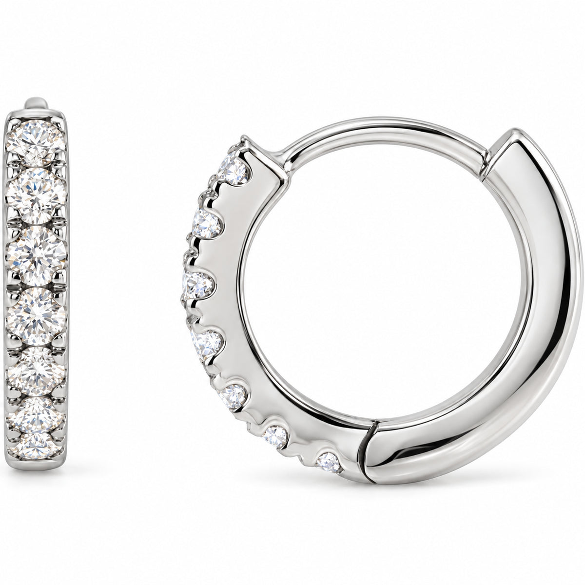 Lab-Grown Diamond Hoop Earrings — 14K White Gold — 10 mm — view 1