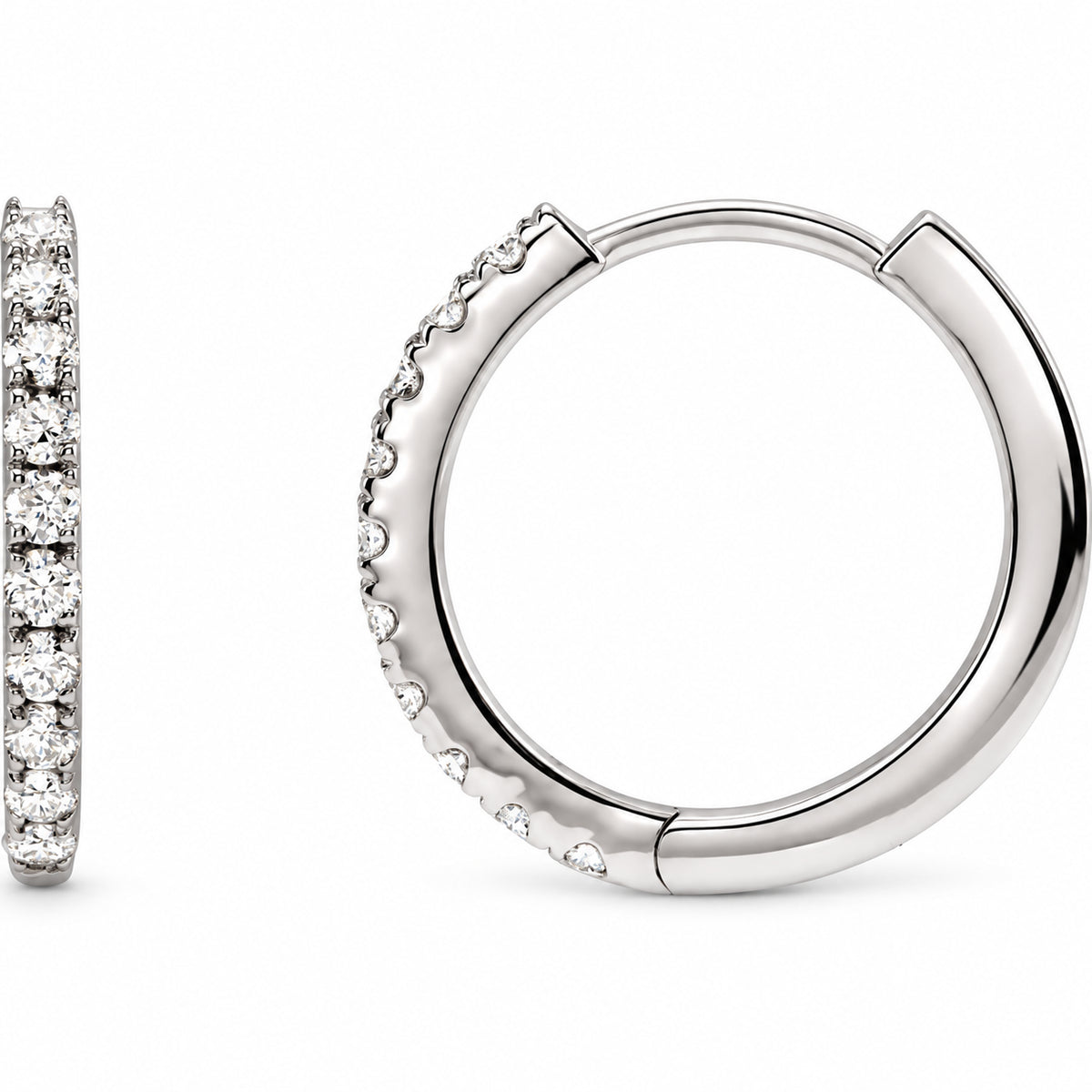 Lab-Grown Diamond Hoop Earrings — 14K White Gold — 14 mm — view 1