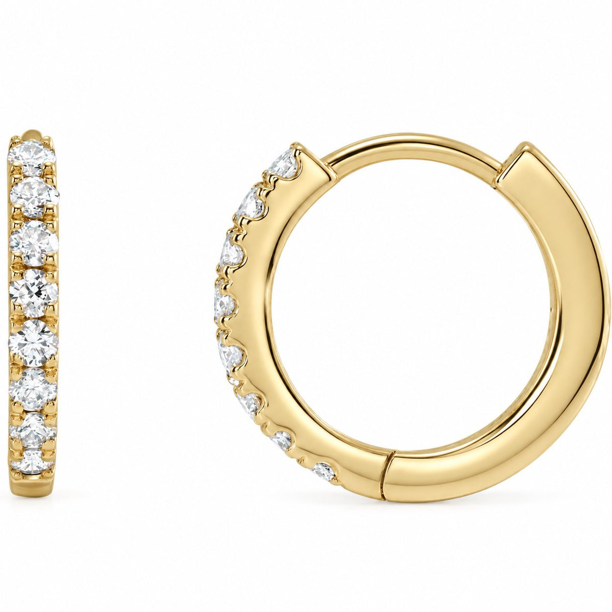 14K Gold 1/5 CTW Lab-Grown Diamond 12 mm Hoop Earrings — 14K Yellow Gold, view 1