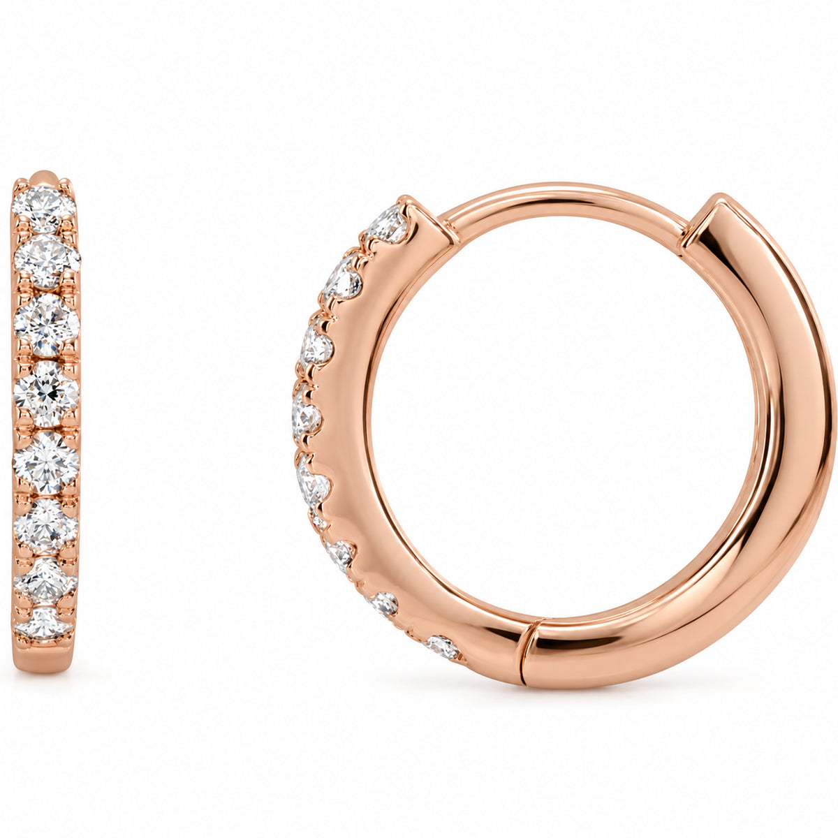 14K Gold 1/5 CTW Lab-Grown Diamond 12 mm Hoop Earrings — 14K Rose Gold, view 1