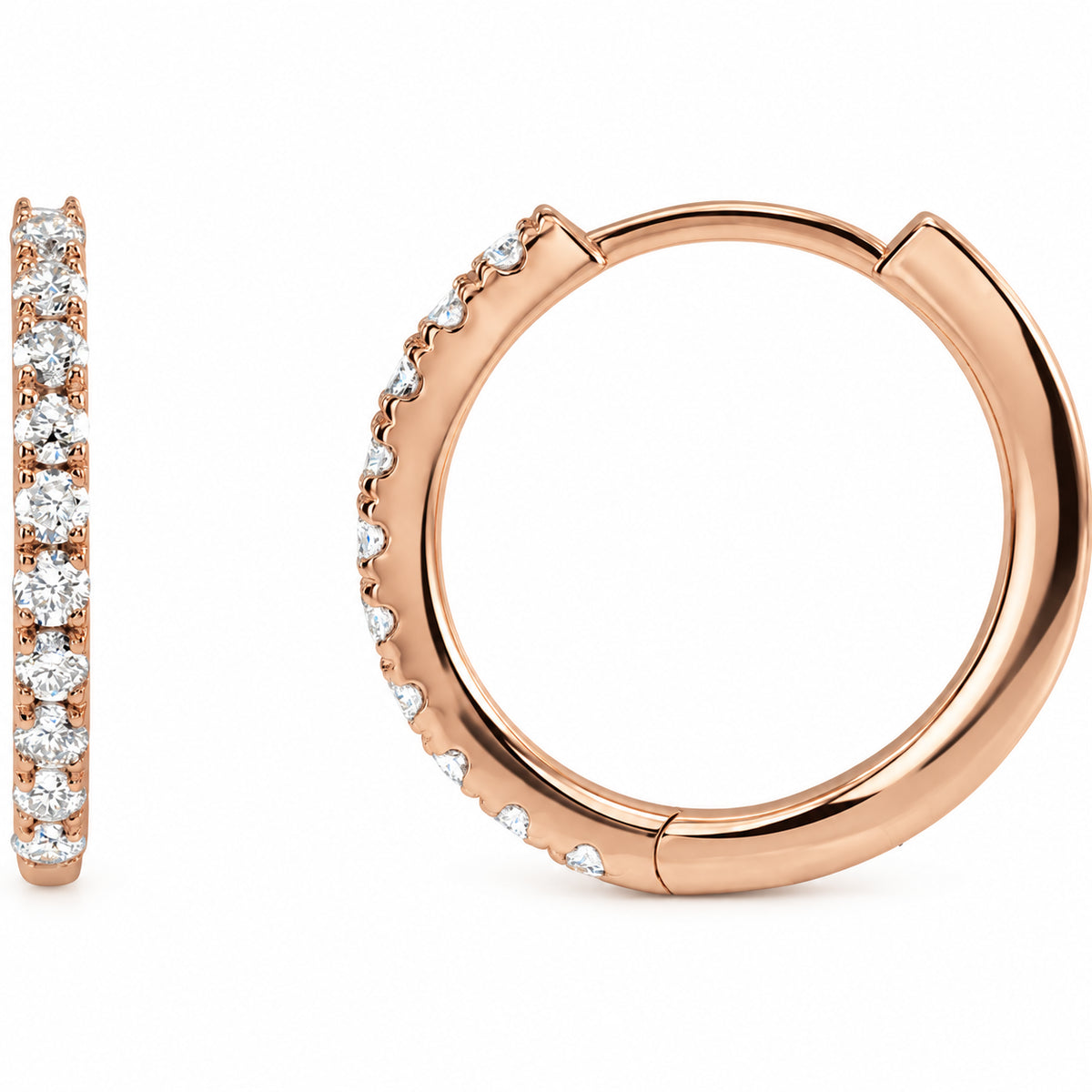 Lab-Grown Diamond Hoop Earrings — 14K Rose Gold — 14 mm — view 1