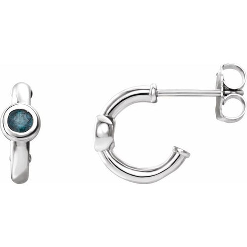 14K White Gold Lab-Grown Alexandrite Bezel Huggie Earrings