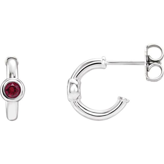 14K White Gold Lab-Grown Ruby Bezel Huggie Earrings