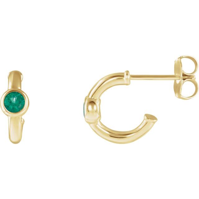 14K Yellow Gold Lab-Grown Emerald Bezel Huggie Earrings