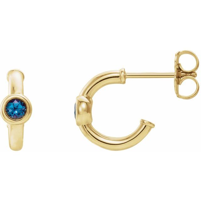 14K Yellow Gold Lab-Grown Alexandrite Bezel Huggie Earrings