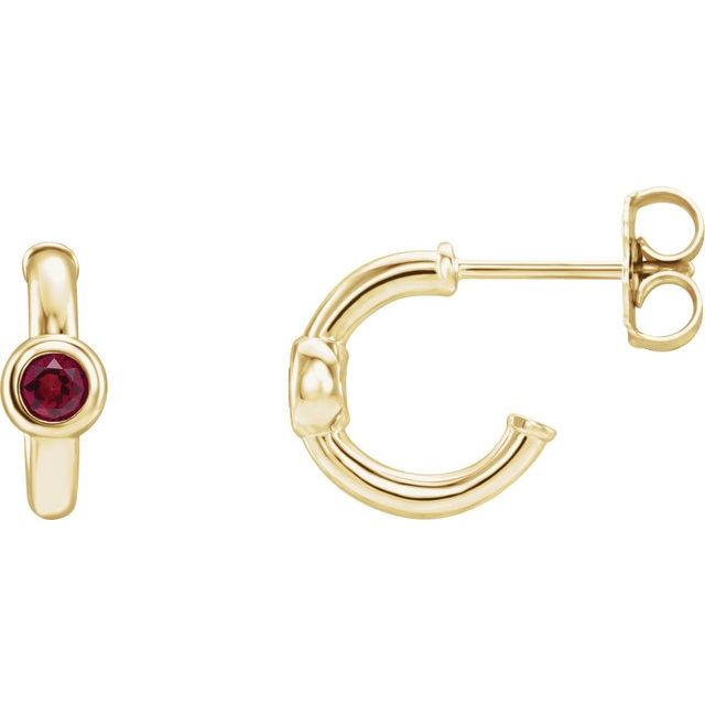 14K Yellow Gold Lab-Grown Ruby Bezel Huggie Earrings