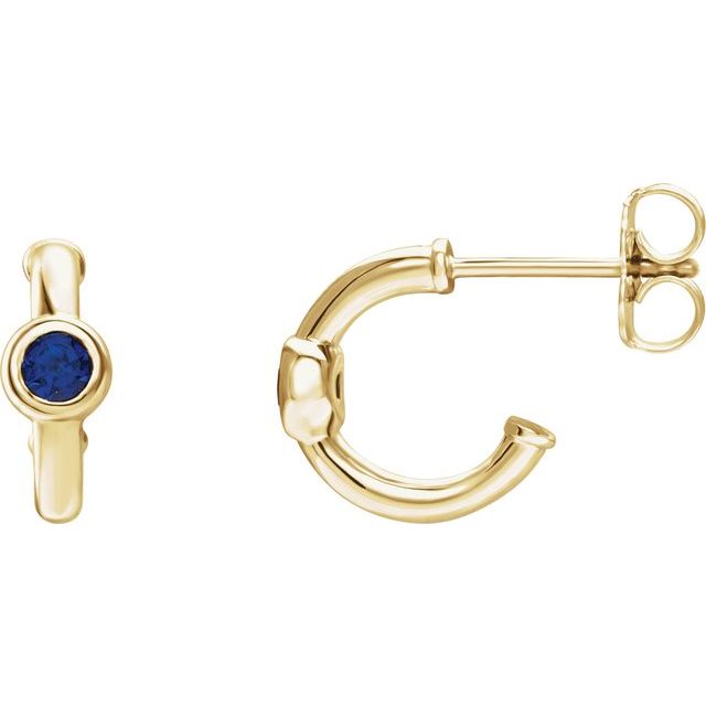 14K Yellow Gold Lab-Grown Blue Sapphire Bezel Huggie Earrings