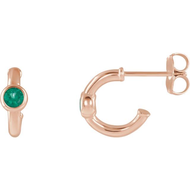 14K Rose Gold Lab-Grown Emerald Bezel Huggie Earrings