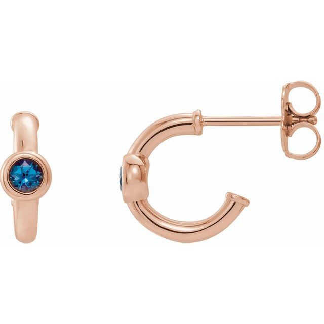 14K Rose Gold Lab-Grown Alexandrite Bezel Huggie Earrings