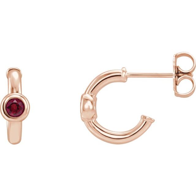 14K Rose Gold Lab-Grown Ruby Bezel Huggie Earrings