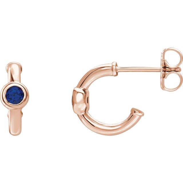 14K Rose Gold Lab-Grown Blue Sapphire Bezel Huggie Earrings