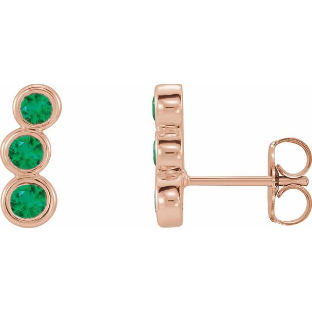 14K Rose Gold Lab-Grown Emerald Three-Stone Ear Climbers