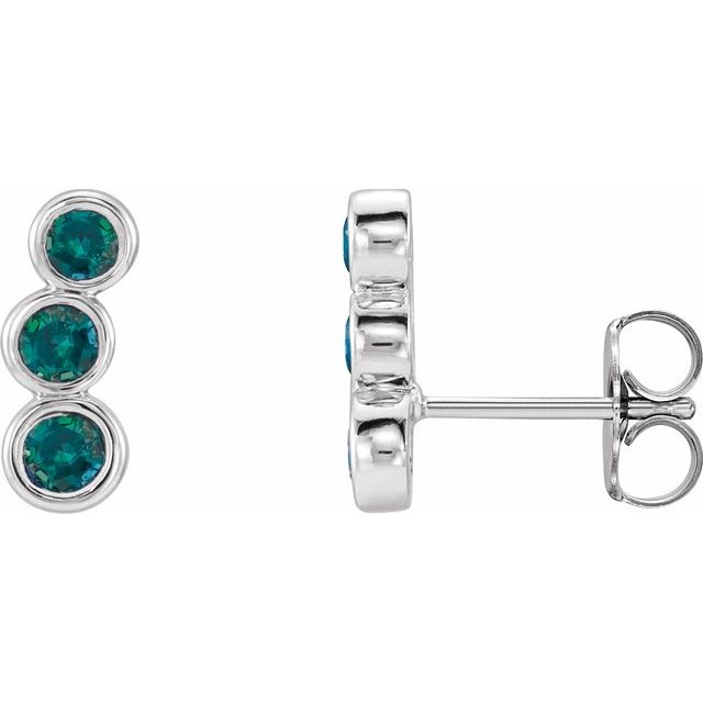 14K White Gold Lab-Grown Alexandrite Three-Stone Ear Climbers