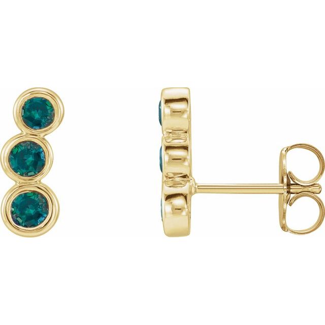 14K Yellow Gold Lab-Grown Alexandrite Three-Stone Ear Climbers