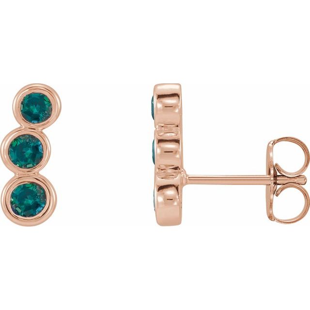 14K Rose Gold Lab-Grown Alexandrite Three-Stone Ear Climbers