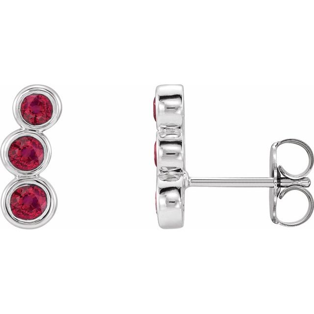 14K White Gold Lab-Grown Ruby Three-Stone Ear Climbers