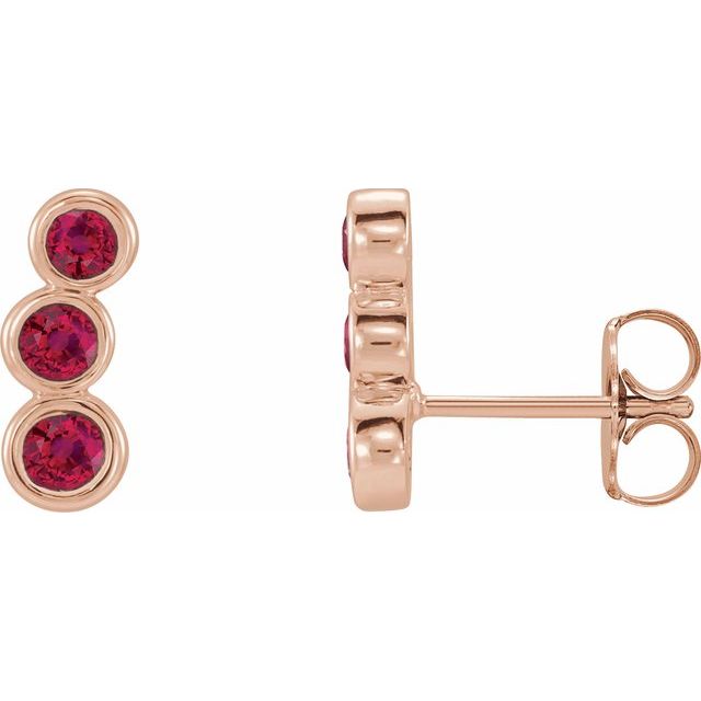 14K Rose Gold Lab-Grown Ruby Three-Stone Ear Climbers