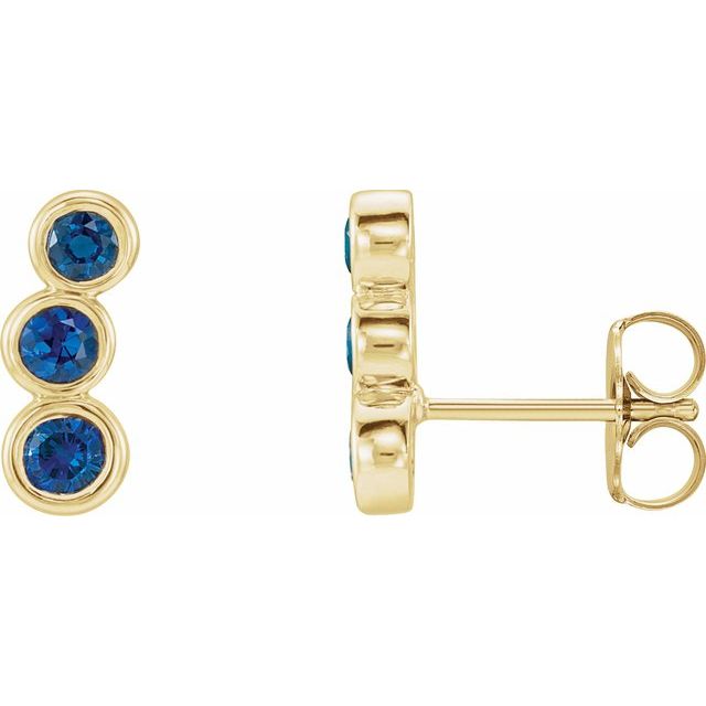 14K Yellow Gold Lab-Grown Blue Sapphire Three-Stone Ear Climbers