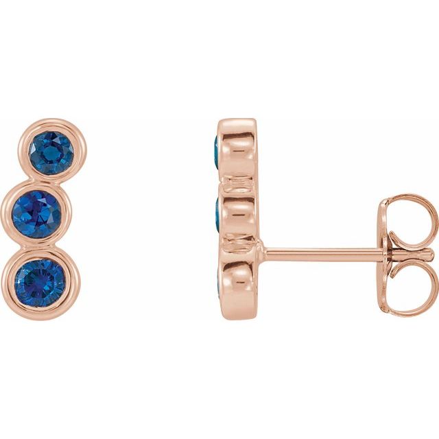14K Rose Gold Lab-Grown Blue Sapphire Three-Stone Ear Climbers