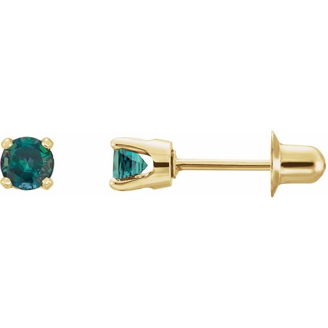 14K Yellow Gold 3 mm Lab-Grown Alexandrite Stud Earrings