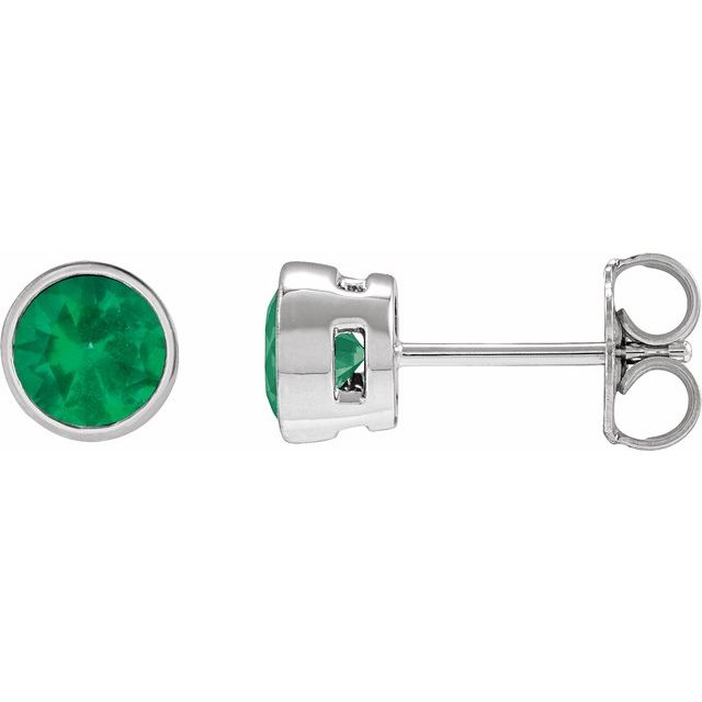 14K White Gold Lab-Grown Emerald Bezel Stud Earrings