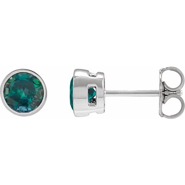 14K White Gold Lab-Grown Alexandrite Bezel Stud Earrings