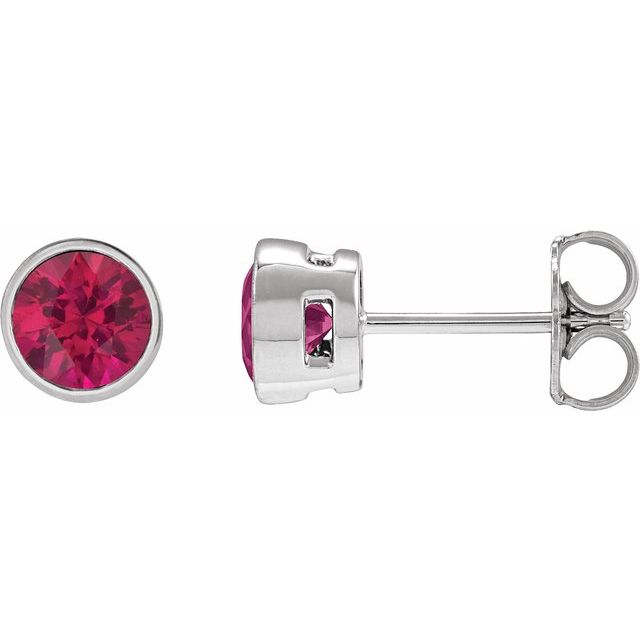 14K White Gold Lab-Grown Ruby Bezel Stud Earrings