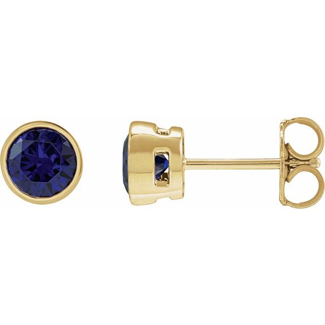 14K Yellow Gold Lab-Grown Blue Sapphire Bezel Stud Earrings