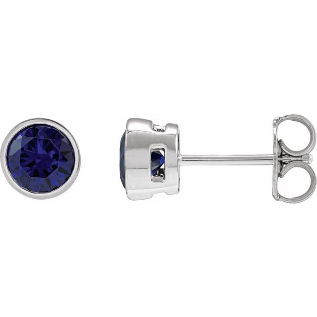 14K White Gold Lab-Grown Blue Sapphire Bezel Stud Earrings
