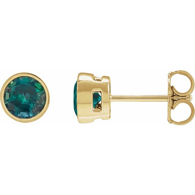 14K Yellow Gold Lab-Grown Alexandrite Bezel Stud Earrings