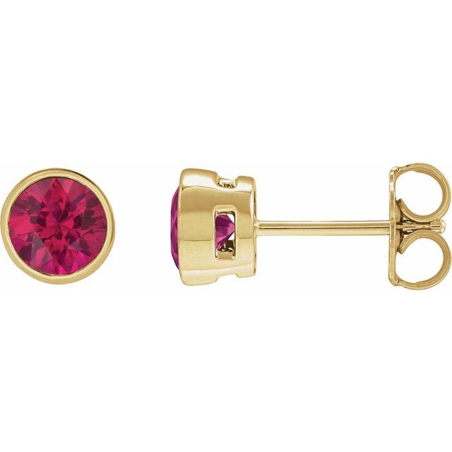 14K Yellow Gold Lab-Grown Ruby Bezel Stud Earrings