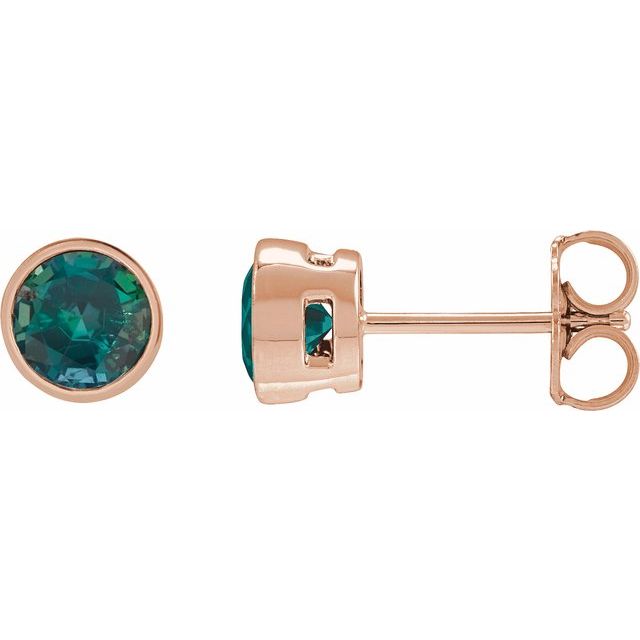 14K Rose Gold Lab-Grown Alexandrite Bezel Stud Earrings