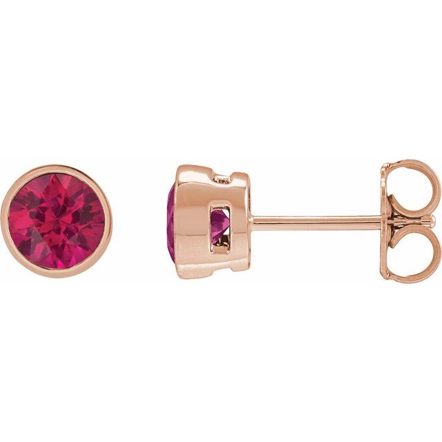 14K Rose Gold Lab-Grown Ruby Bezel Stud Earrings