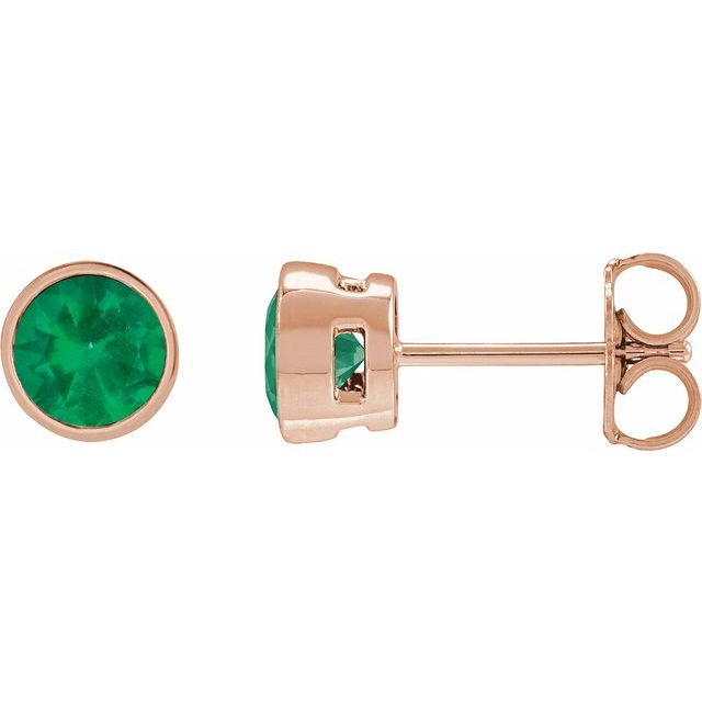14K Rose Gold Lab-Grown Emerald Bezel Stud Earrings