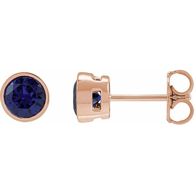 14K Rose Gold Lab-Grown Blue Sapphire Bezel Stud Earrings