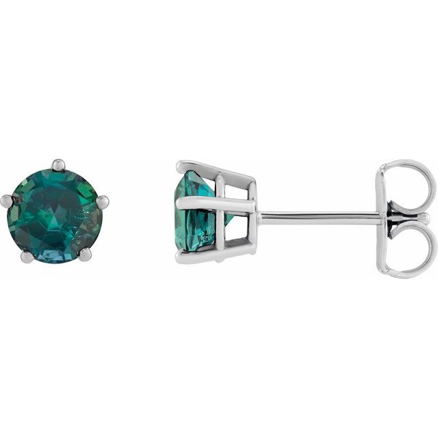14K White Gold Lab-Grown Alexandrite Solitaire Stud Earrings