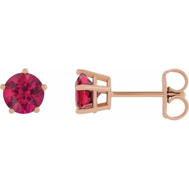 14K Rose Gold Lab-Grown Ruby Solitaire Stud Earrings