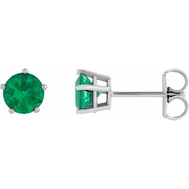 14K White Gold Lab-Grown Emerald Solitaire Stud Earrings