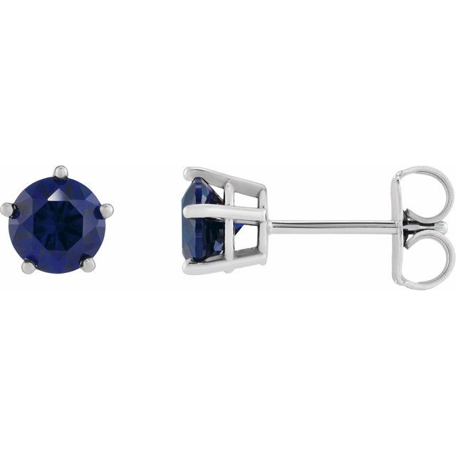 14K White Gold Lab-Grown Blue Sapphire Solitaire Stud Earrings