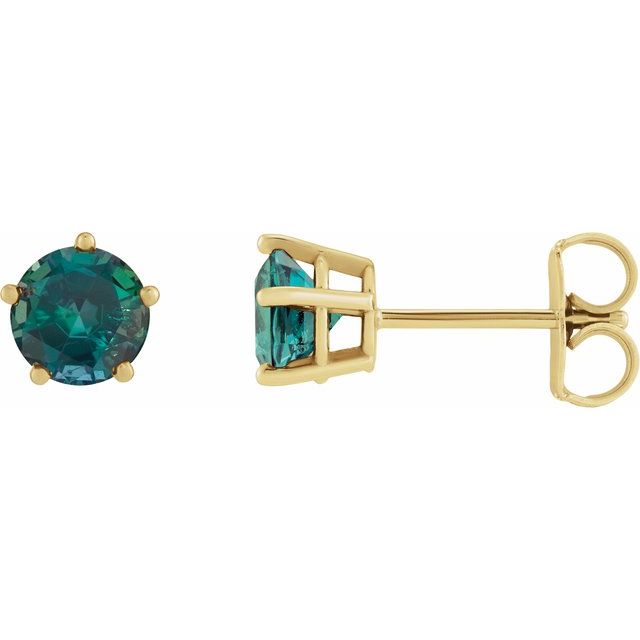 14K Yellow Gold Lab-Grown Alexandrite Solitaire Stud Earrings