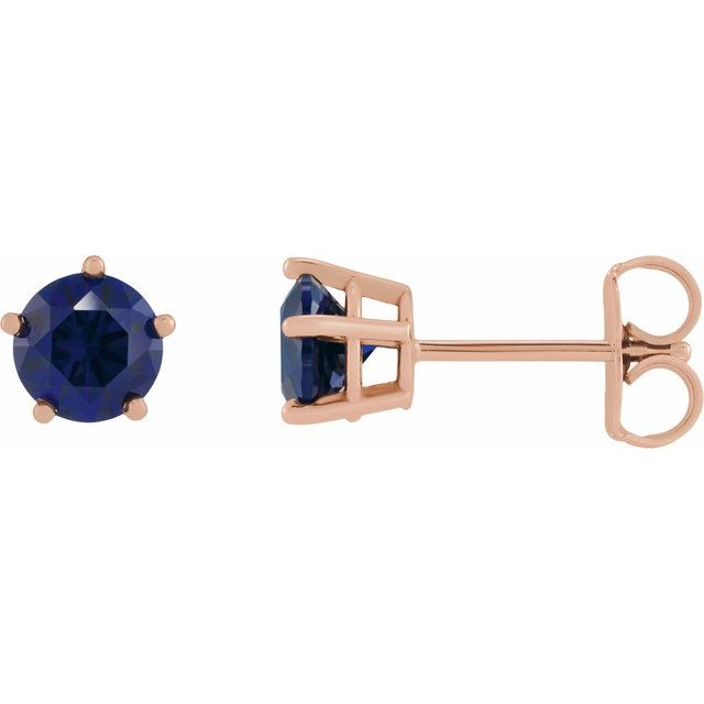14K Rose Gold Lab-Grown Blue Sapphire Solitaire Stud Earrings