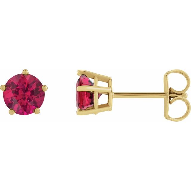 14K Yellow Gold Lab-Grown Ruby Solitaire Stud Earrings