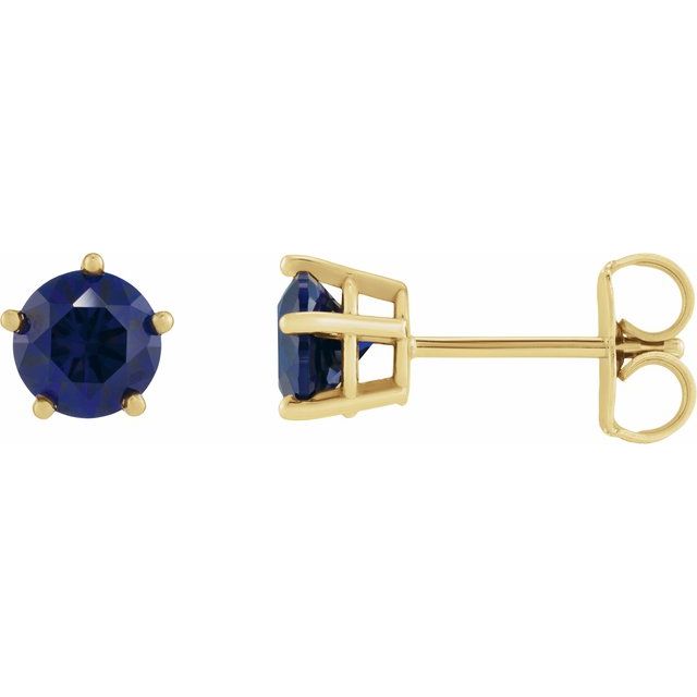 14K Yellow Gold Lab-Grown Blue Sapphire Solitaire Stud Earrings