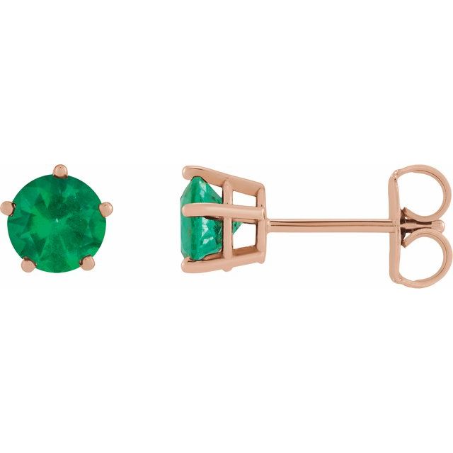 14K Rose Gold Lab-Grown Emerald Solitaire Stud Earrings