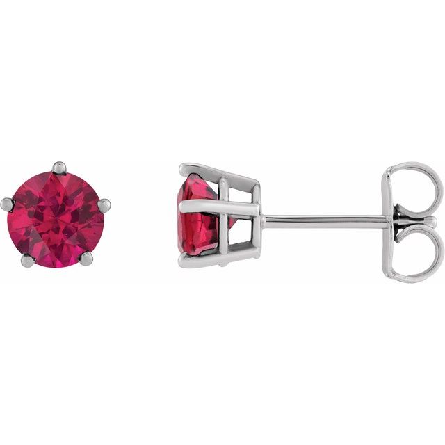 14K White Gold Lab-Grown Ruby Solitaire Stud Earrings