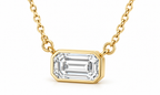 14K Yellow Gold 1/3 CT (5 x 3 mm) emerald-cut lab-grown diamond bezel necklace — studio angle view